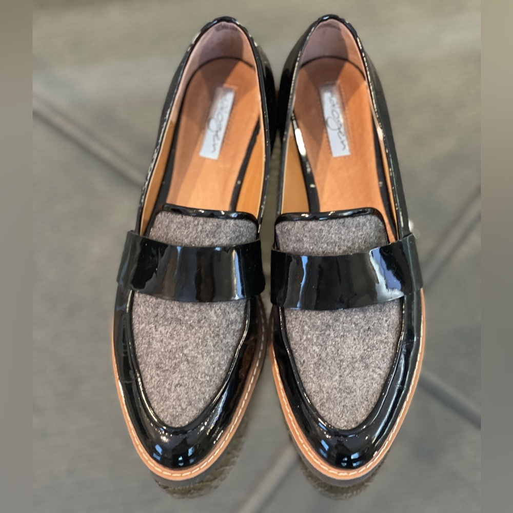Halogen Black Patent & Grey Wool Loafers Size 8M